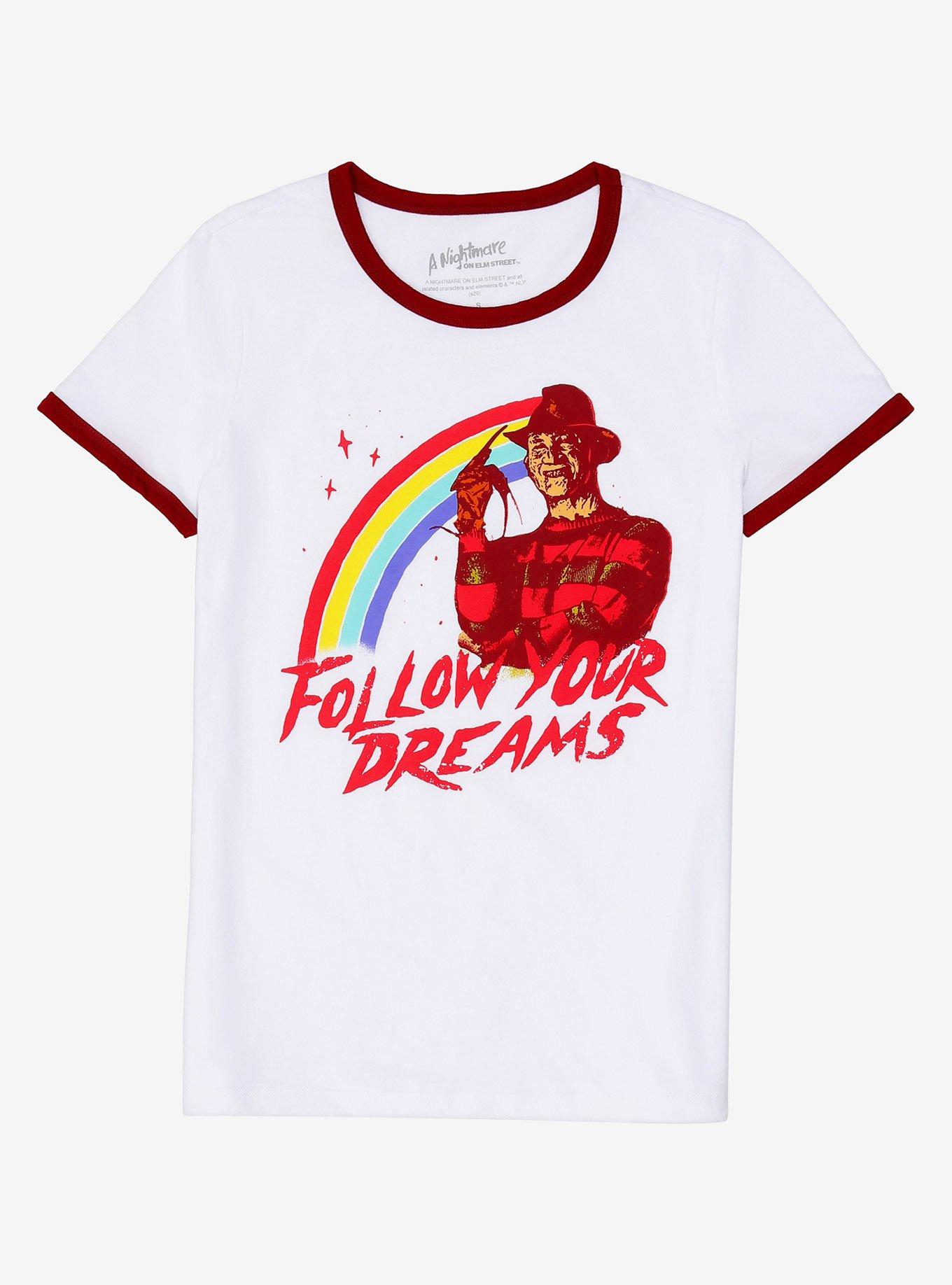 A Nightmare On Elm Street Follow Your Dreams Girls Ringer T-Shirt, WHITE, hi-res