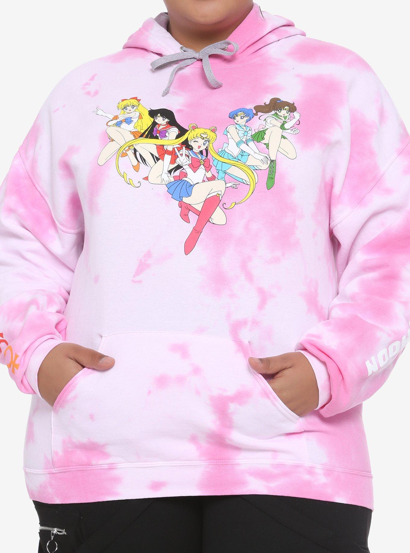 Sailor Moon Group Pink & White Tie-Dye Girls Hoodie Plus Size | Hot Topic