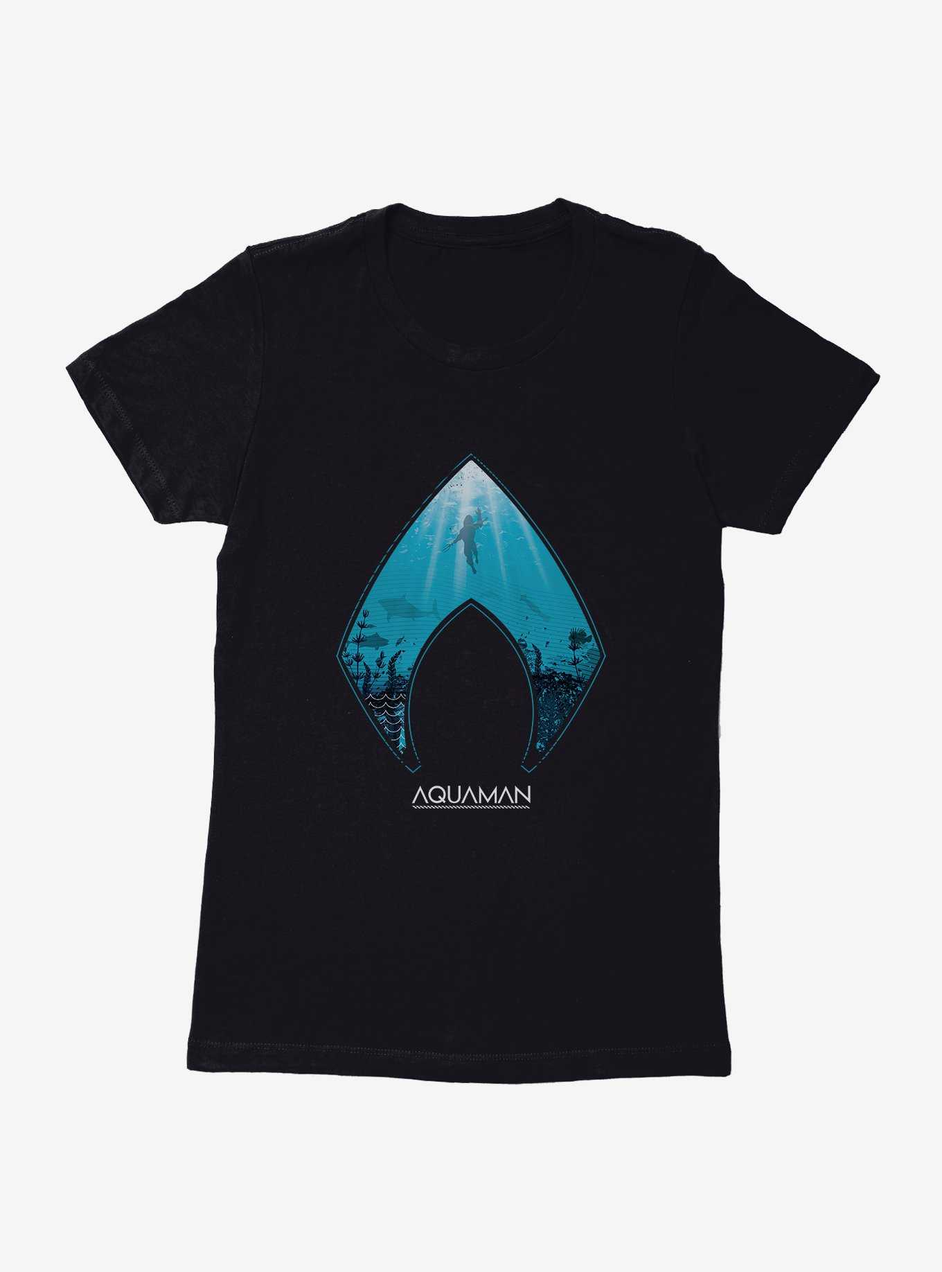 DC Comics Aquaman Icon Sea Background Womens T-Shirt, , hi-res
