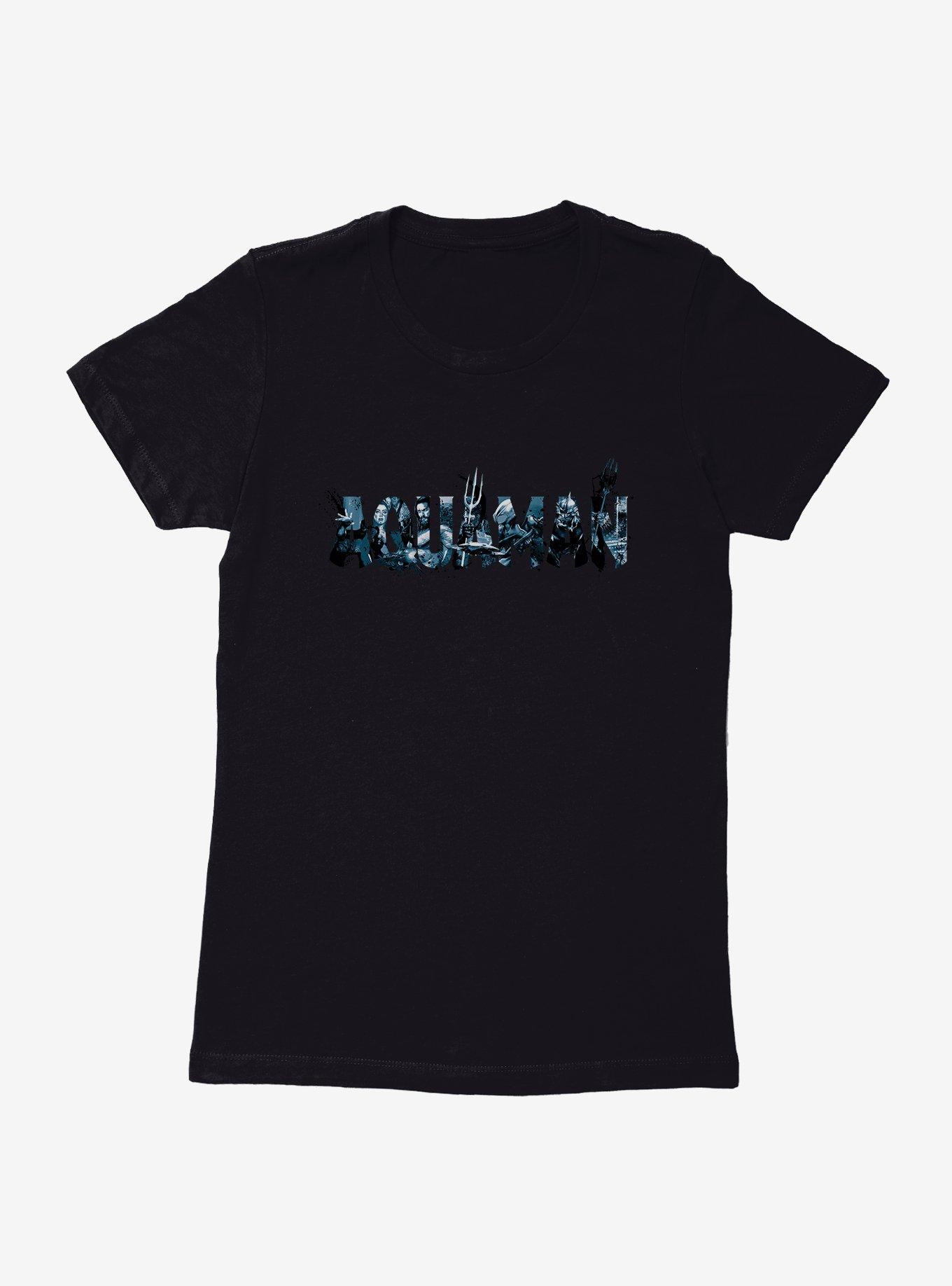 DC Comics Aquaman Symbol Script Womens T-Shirt, BLACK, hi-res