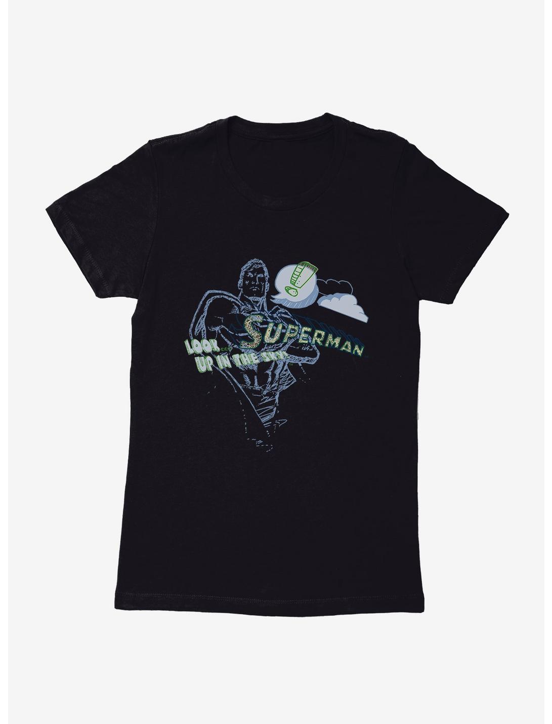 DC Comics Superman Up In The Sky Womens T-Shirt, BLACK, hi-res
