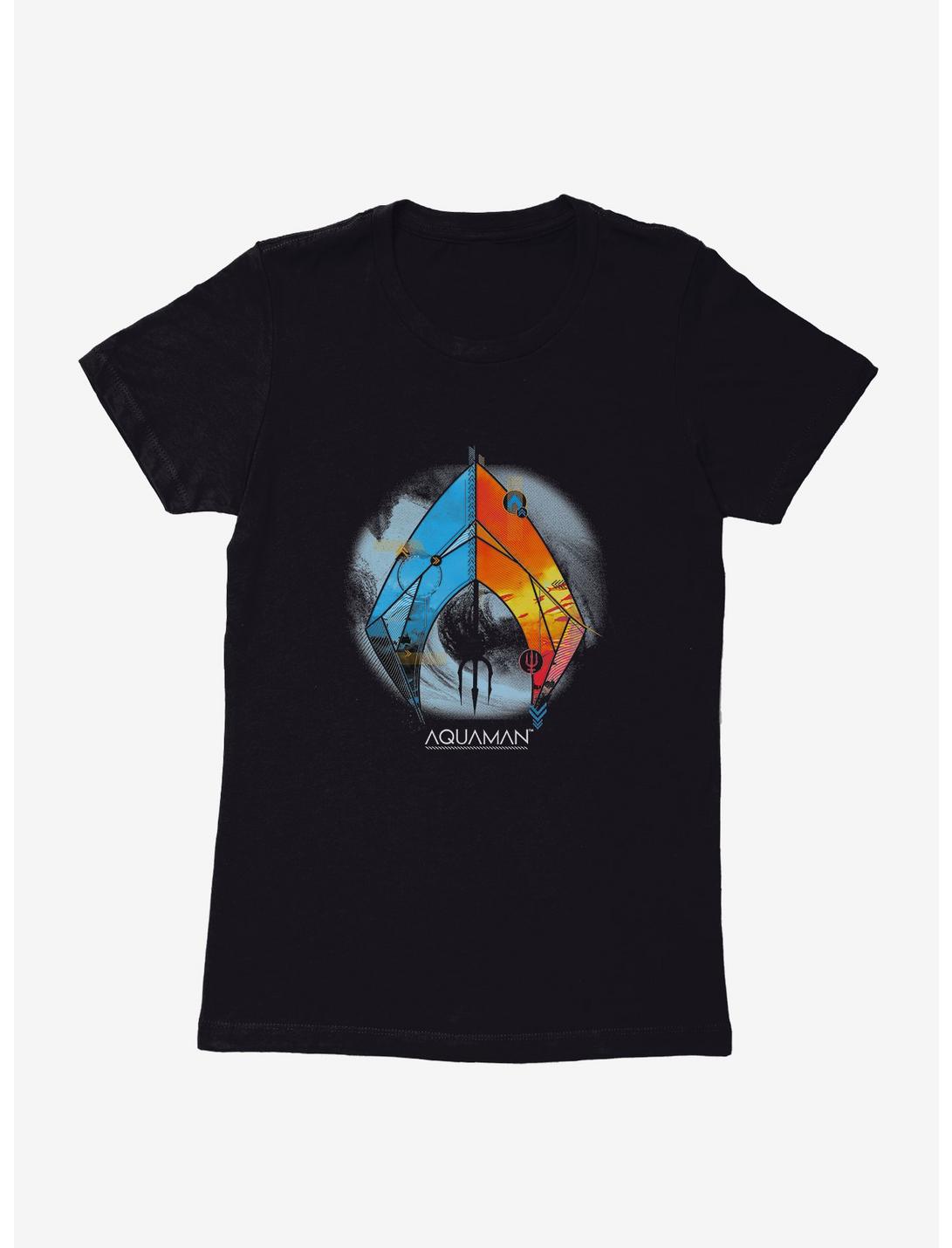 DC Comics Aquaman Two Worlds Logo Womens T-Shirt, BLACK, hi-res