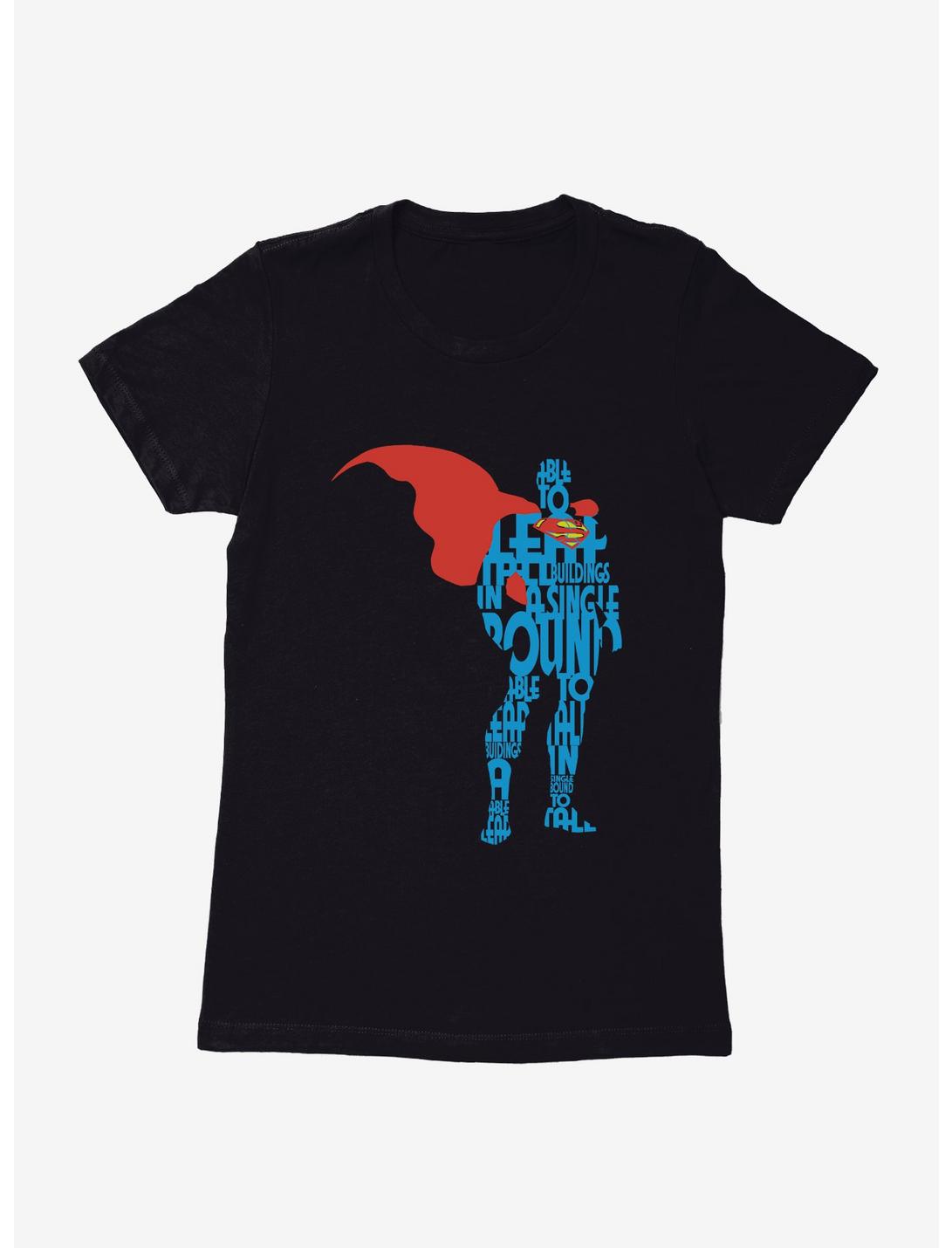 DC Comics Superman Comic Script Silhouette Womens T-Shirt, BLACK, hi-res