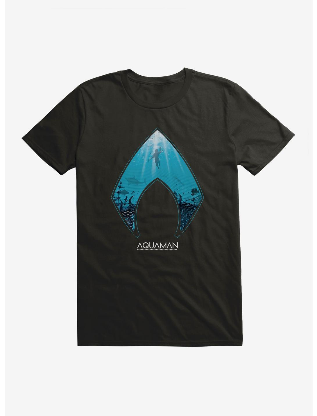 DC Comics Aquaman Icon Sea Background T-Shirt, BLACK, hi-res