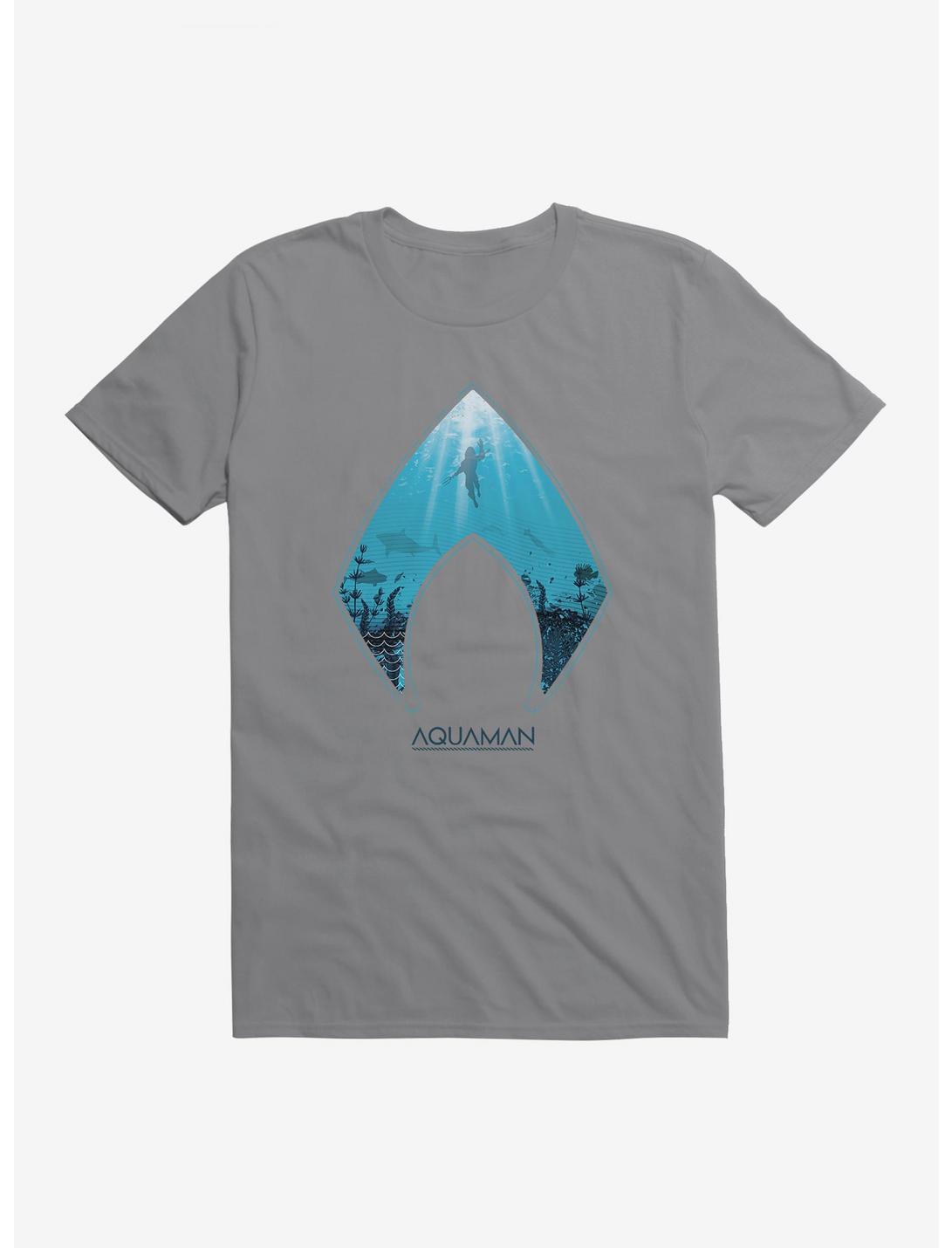 DC Comics Aquaman Icon Sea Background T-Shirt, STORM GREY, hi-res