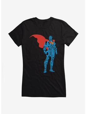 DC Comics Superman Comic Script Silhouette Girls T-Shirt, BLACK, hi-res