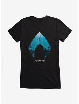 DC Comics Aquaman Icon Sea Background Girls T-Shirt, BLACK, hi-res