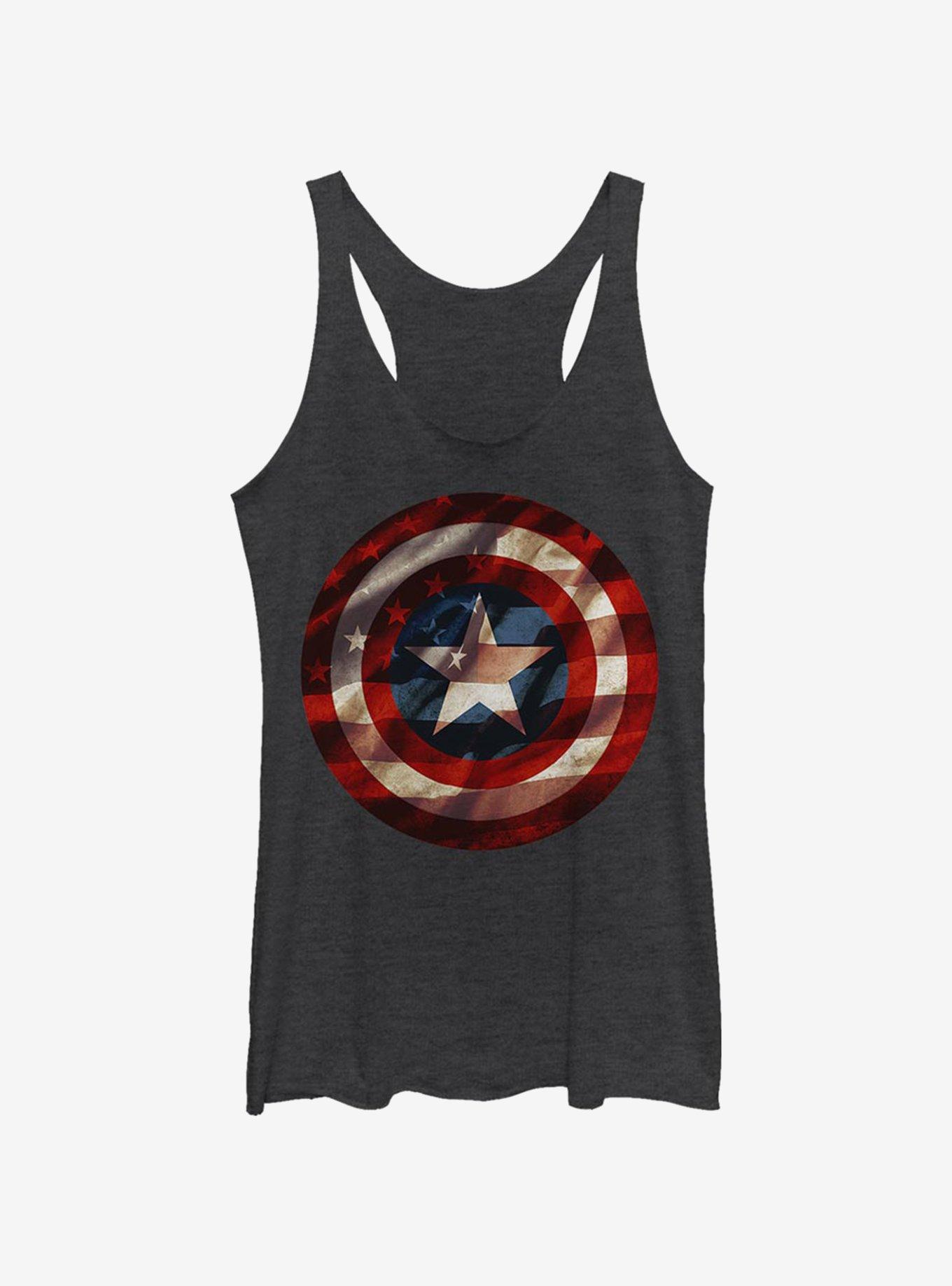 Marvel Captain America Flag Shield Girls Tank, BLK HTR, hi-res