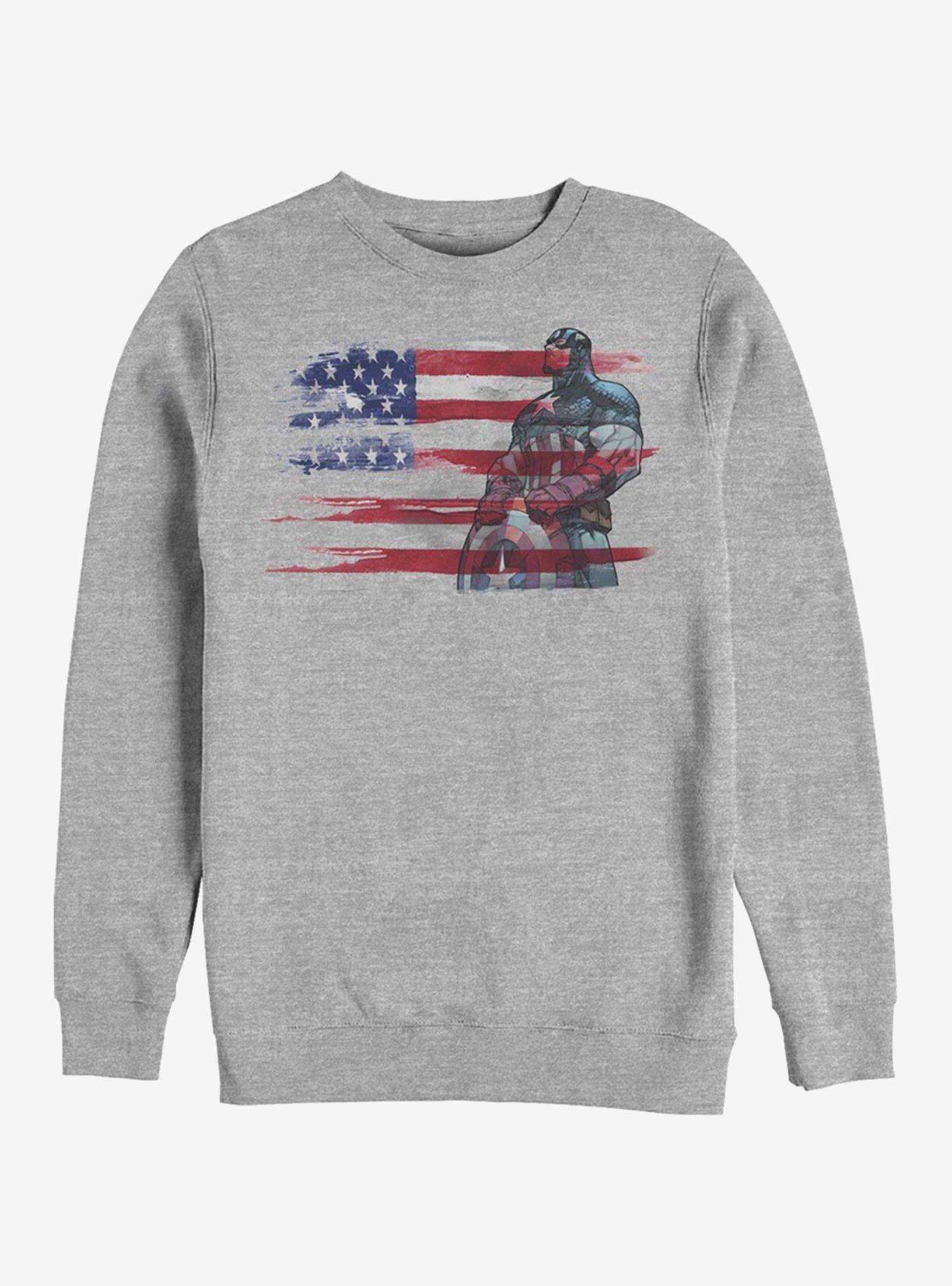 Marvel Captain America Captain Inkflag Sweatshirt, ATH HTR, hi-res