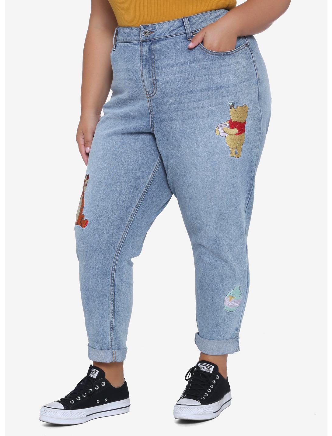 Disney Winnie The Pooh Embroidered Mom Jeans Plus Size, MULTI, hi-res