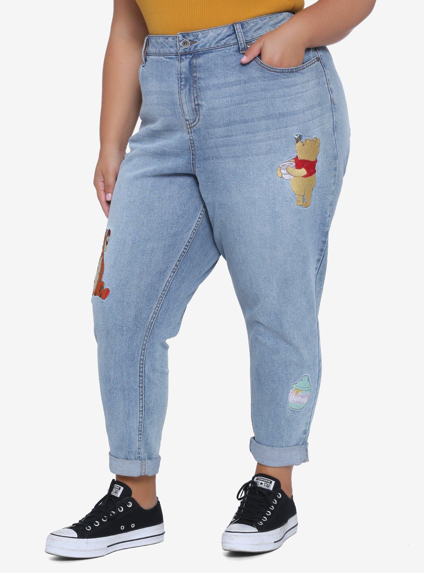 Disney Winnie The Pooh Embroidered Mom Jeans Plus Size, MULTI, hi-res