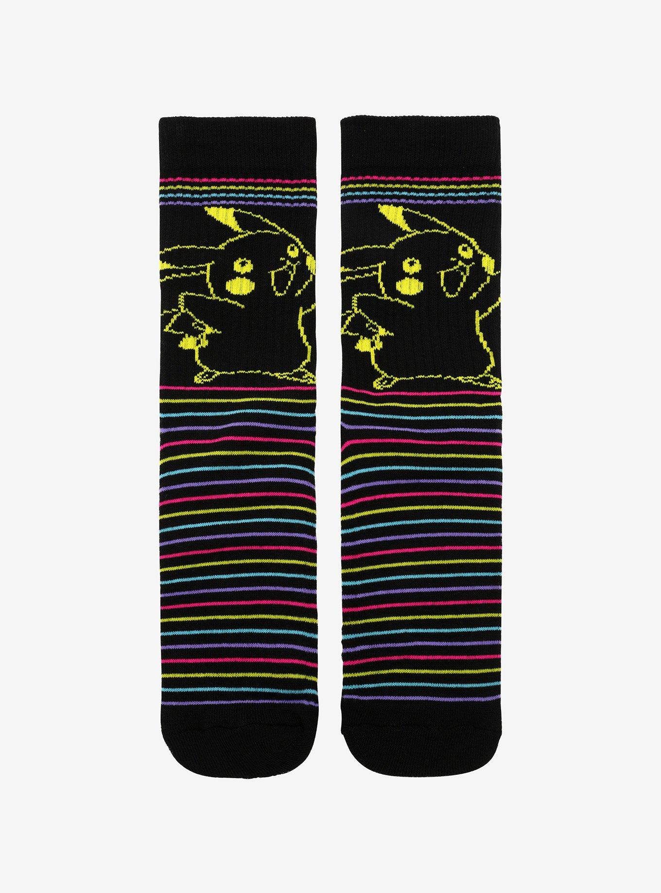 Pokemon Pikachu Neon Stripes Crew Socks, , hi-res
