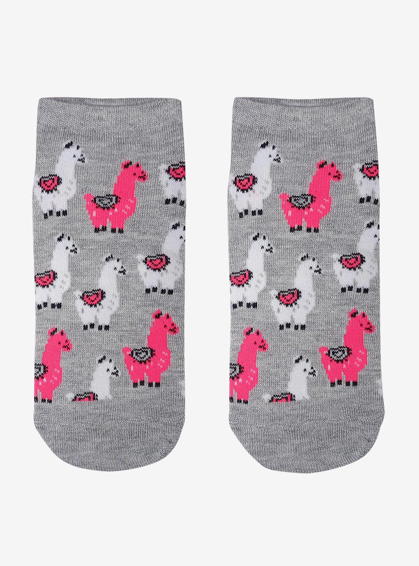 Pink & White Llama No-Show Socks, , hi-res