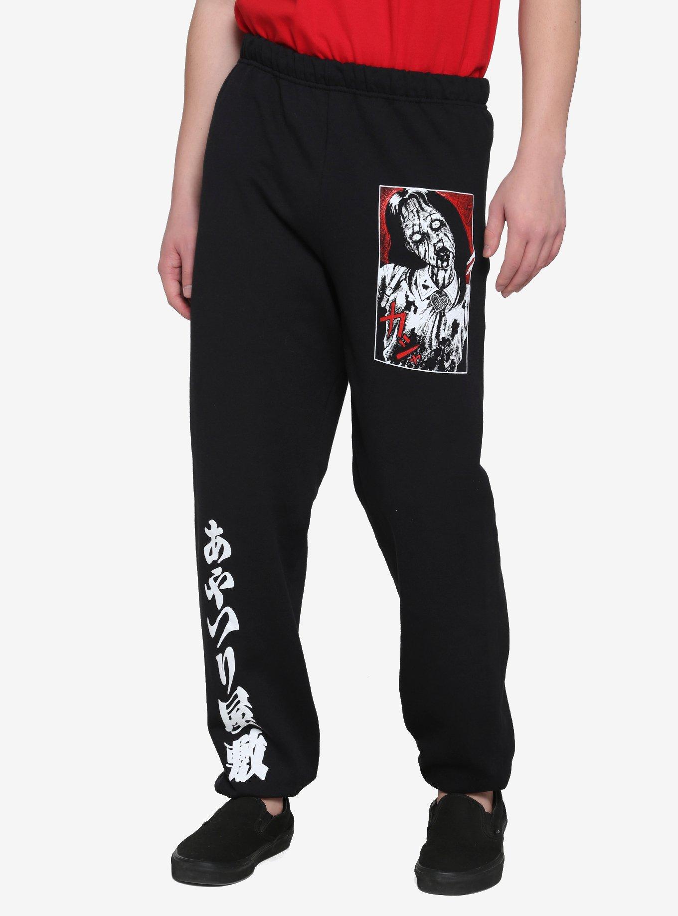 Junji Ito Red & White Panel Sweatpants, BLACK, hi-res