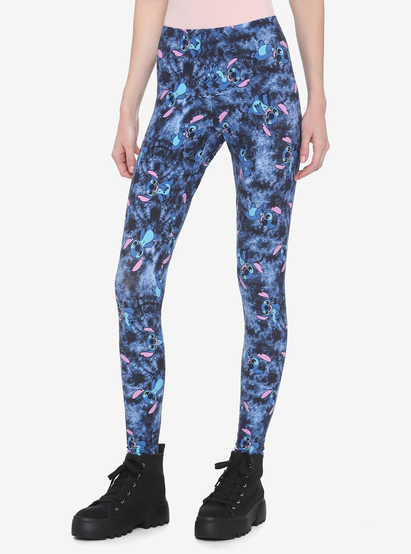 Disney Women's Black Leggings Stitch Placed