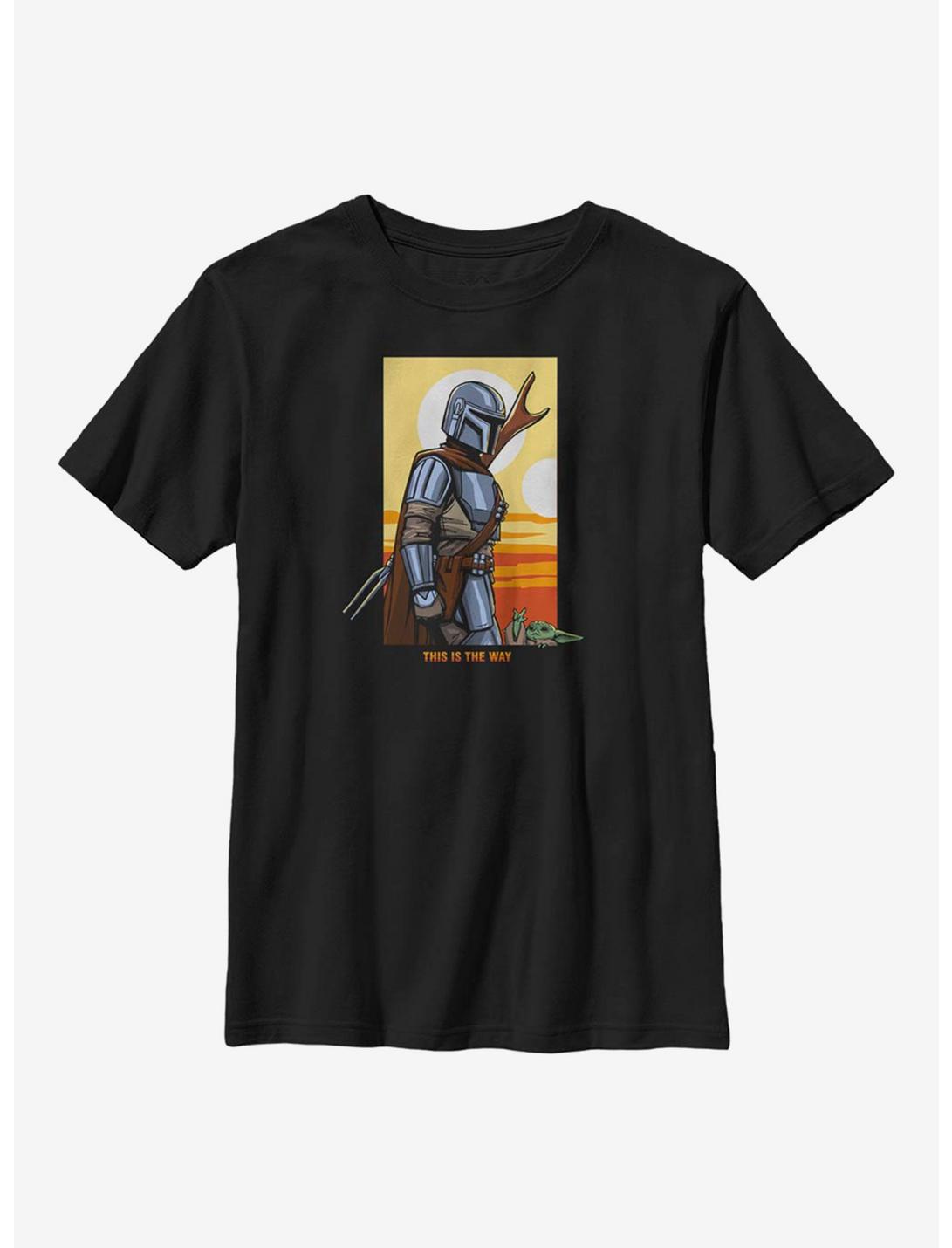 Star Wars The Mandalorian The Child Mando Comic Sunset Youth T-Shirt, BLACK, hi-res