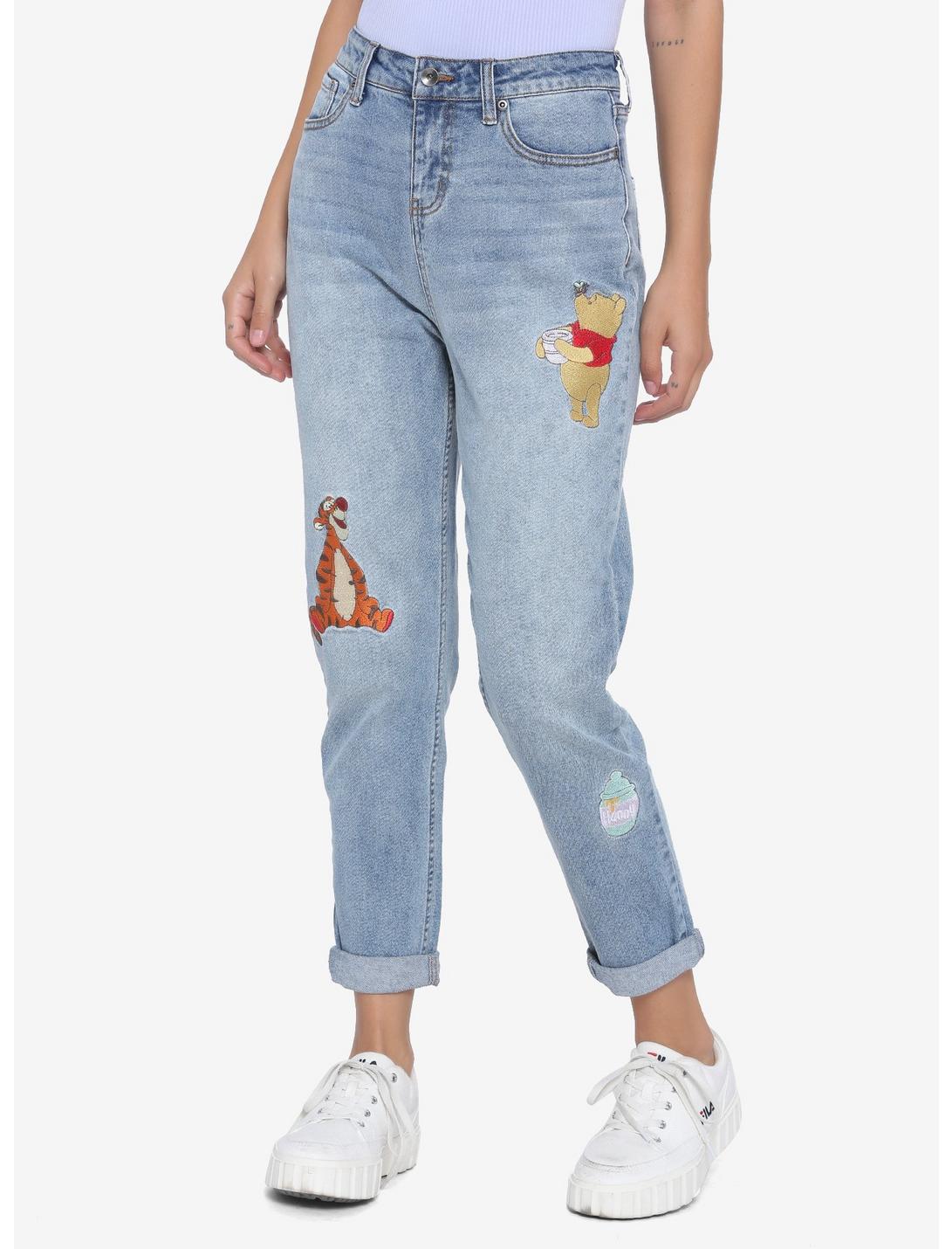 Disney Winnie The Pooh Embroidered Mom Jeans, LIGHT BLUE, hi-res