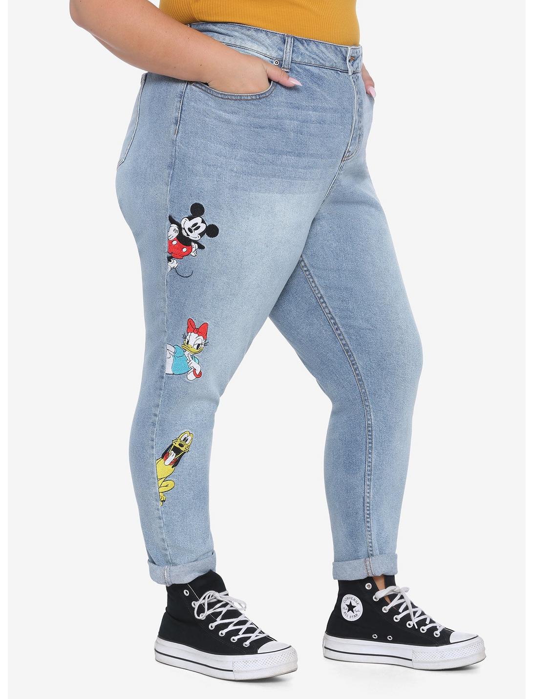 Disney The Sensational Six Embroidered Mom Jeans Plus Size, LIGHT BLUE, hi-res