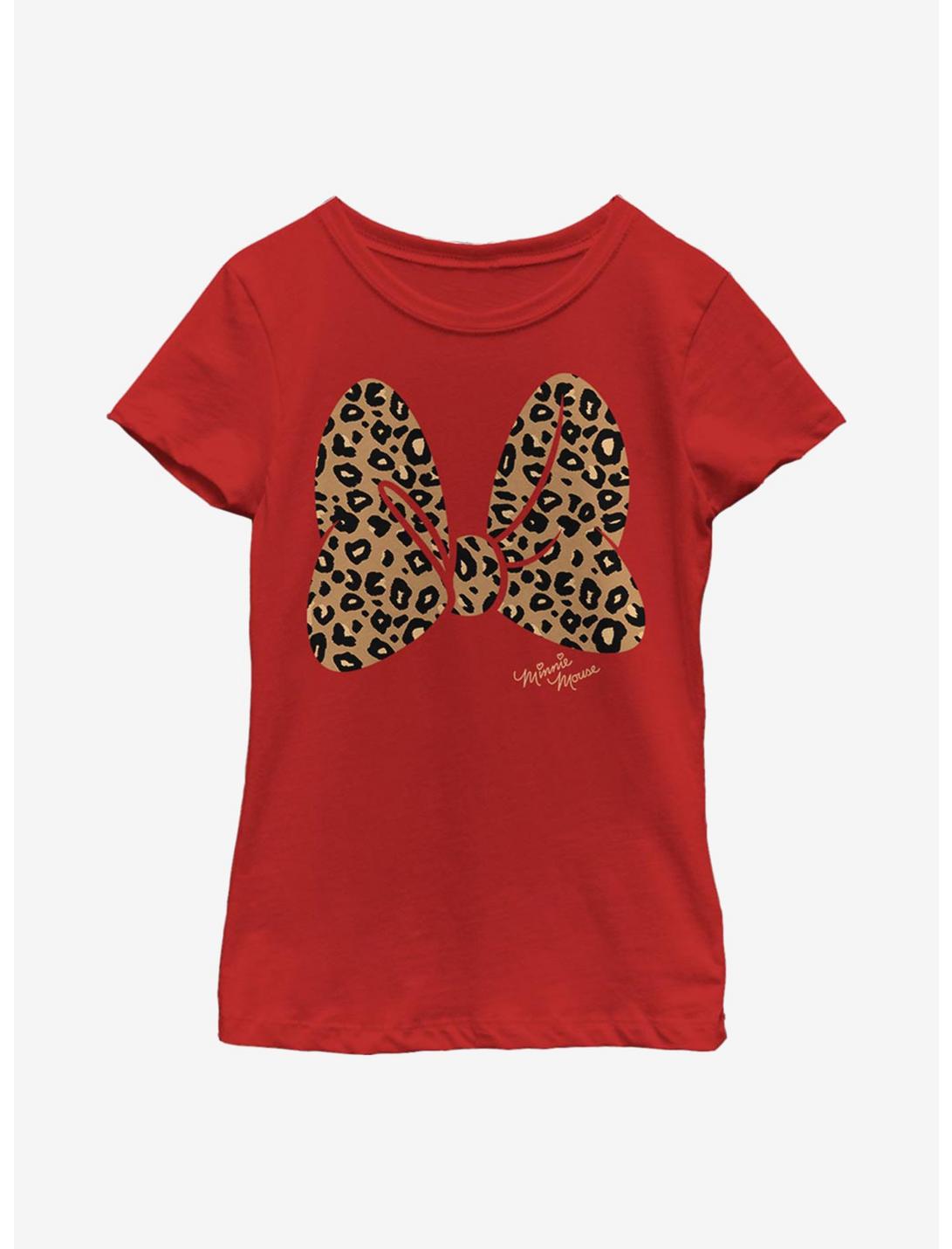 Disney Mickey Mouse Animal Print Bow Youth Girls T-Shirt, RED, hi-res