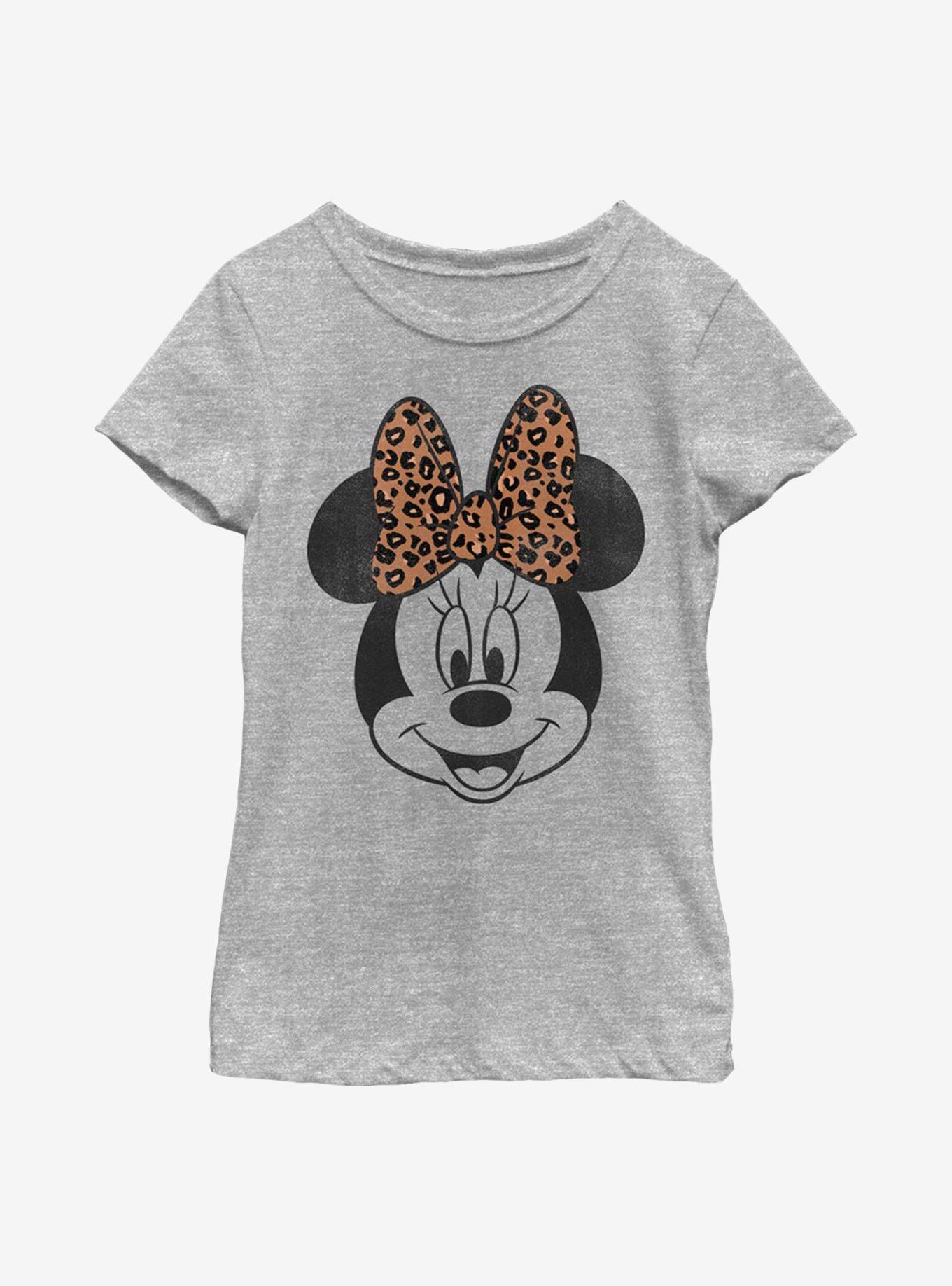 Disney Mickey Mouse Modern Minnie Face Leopard Youth Girls T-Shirt, ATH HTR, hi-res