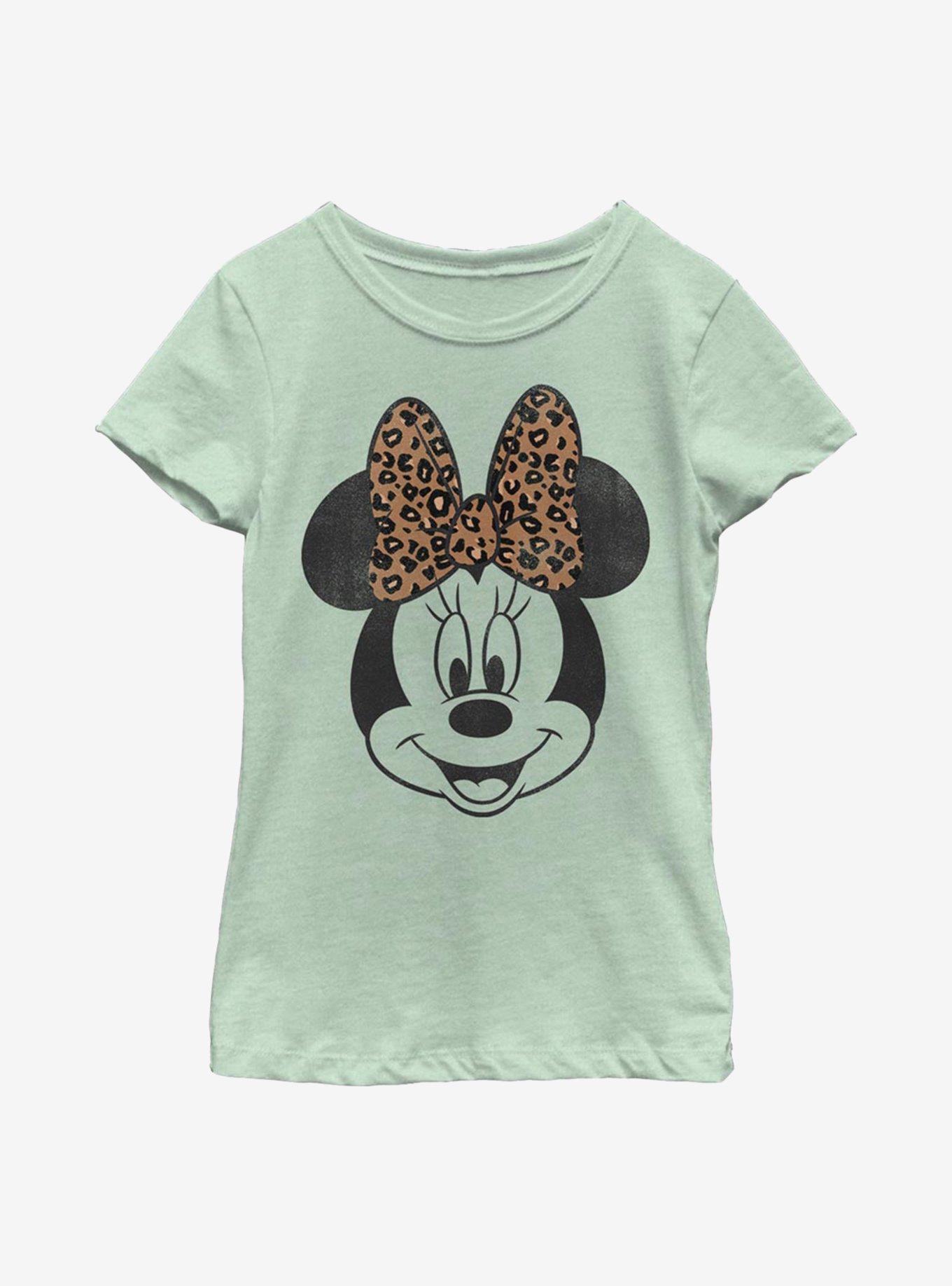 Disney Mickey Mouse Modern Minnie Face Leopard Youth Girls T-Shirt, MINT, hi-res