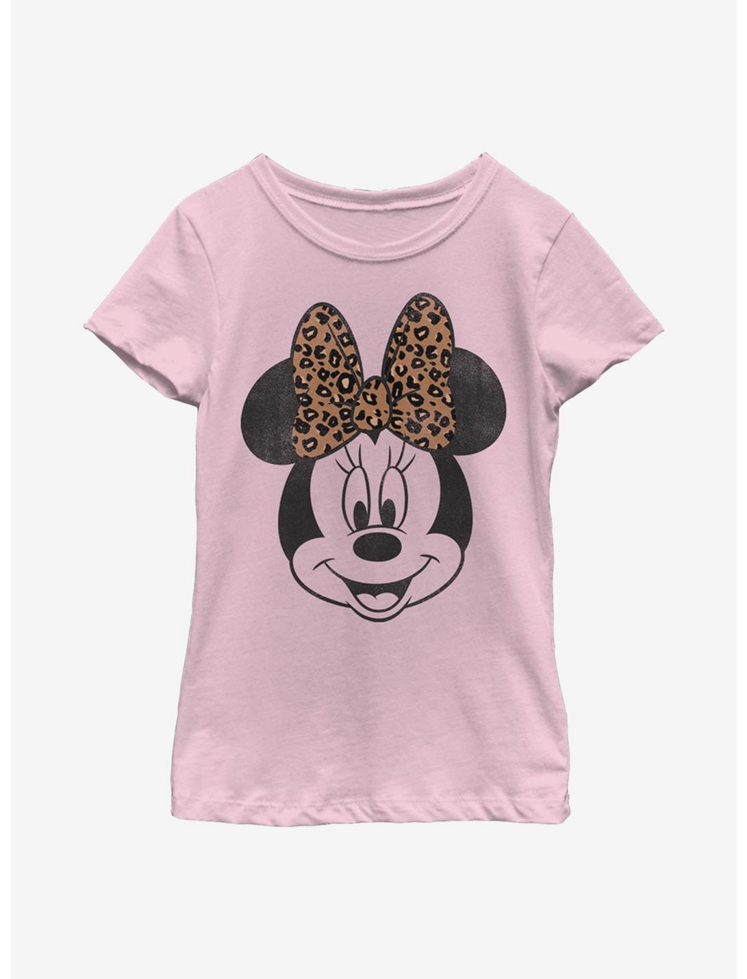 Disney Mickey Mouse Modern Minnie Face Leopard Youth Girls T-Shirt, PINK, hi-res