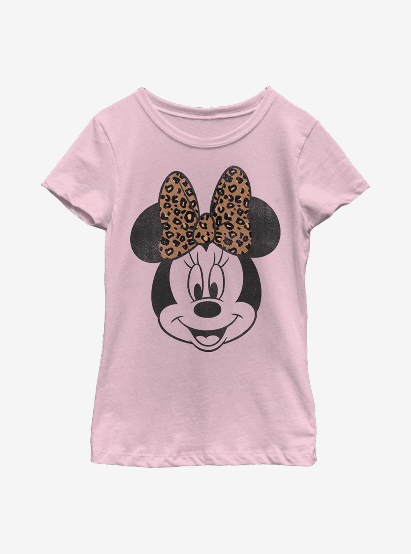 Disney Mickey Mouse Modern Minnie Face Leopard Youth Girls T-Shirt, PINK, hi-res