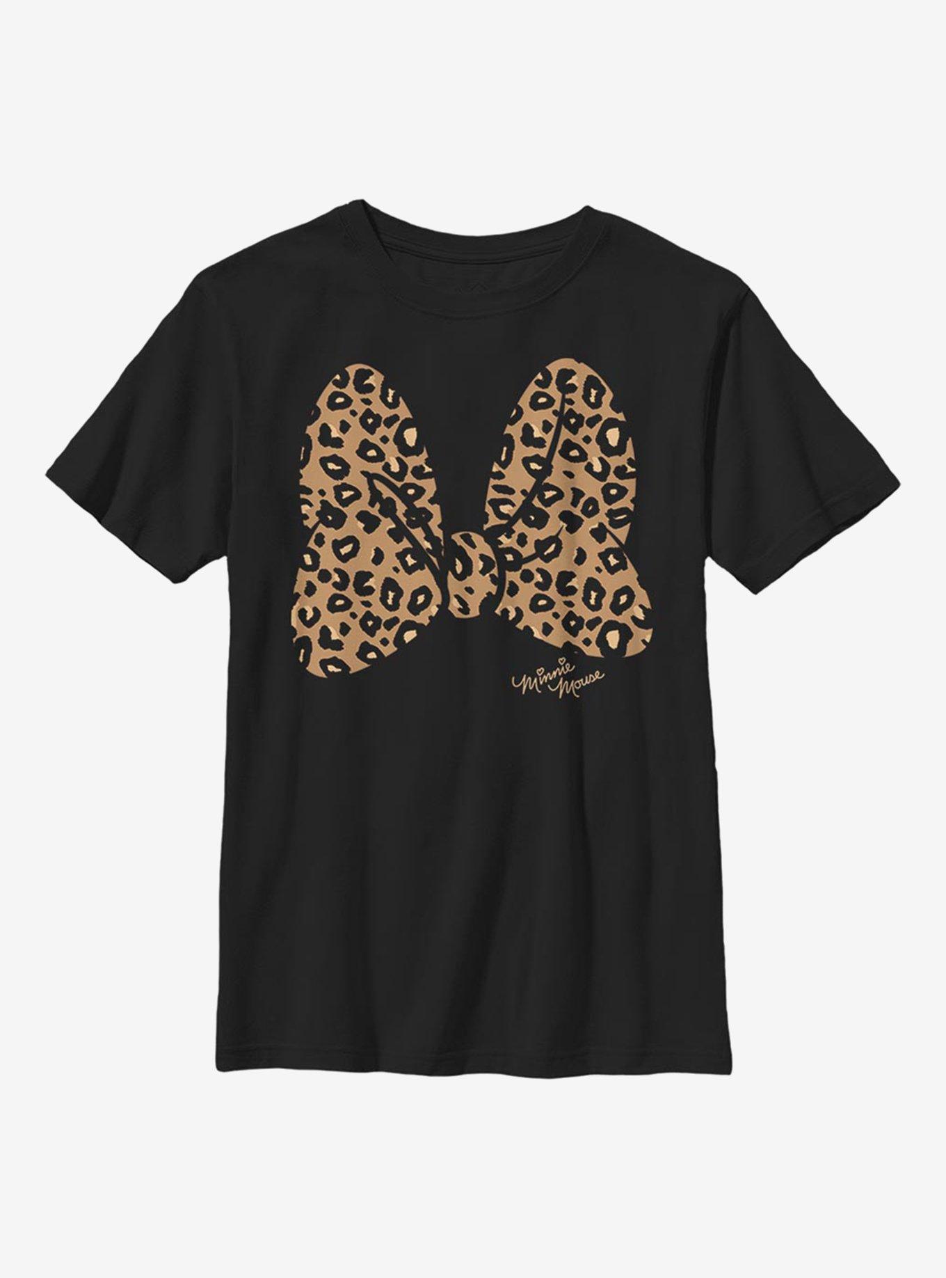 Disney Mickey Mouse Animal Print Bow Youth T-Shirt, BLACK, hi-res