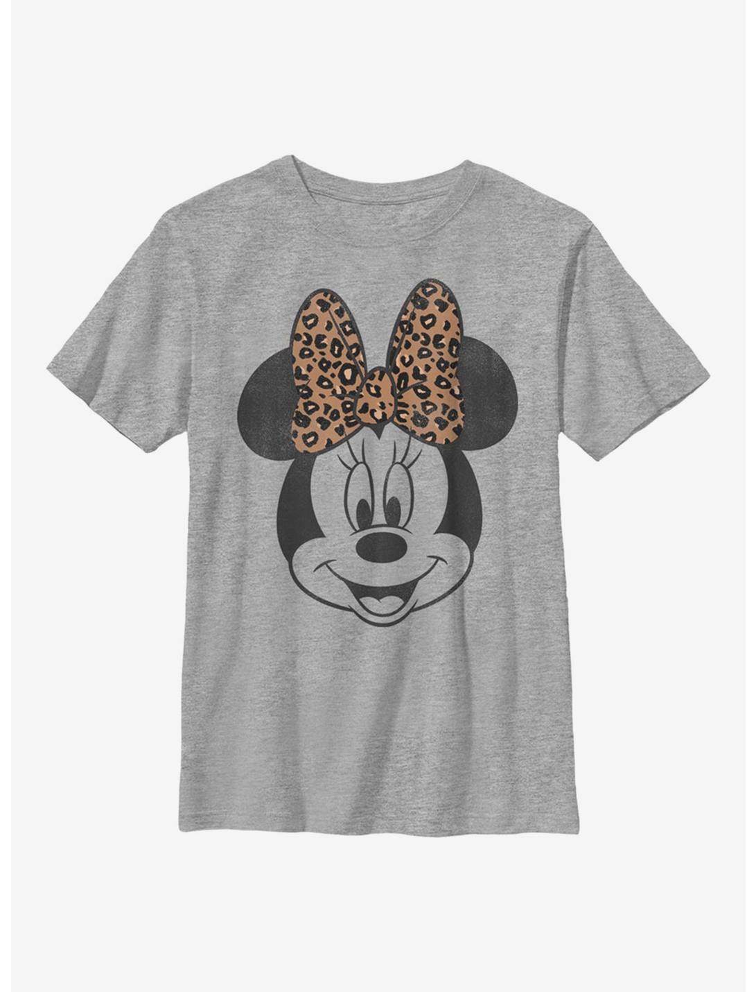 Disney Mickey Mouse Modern Minnie Face Leopard Youth T-Shirt, ATH HTR, hi-res