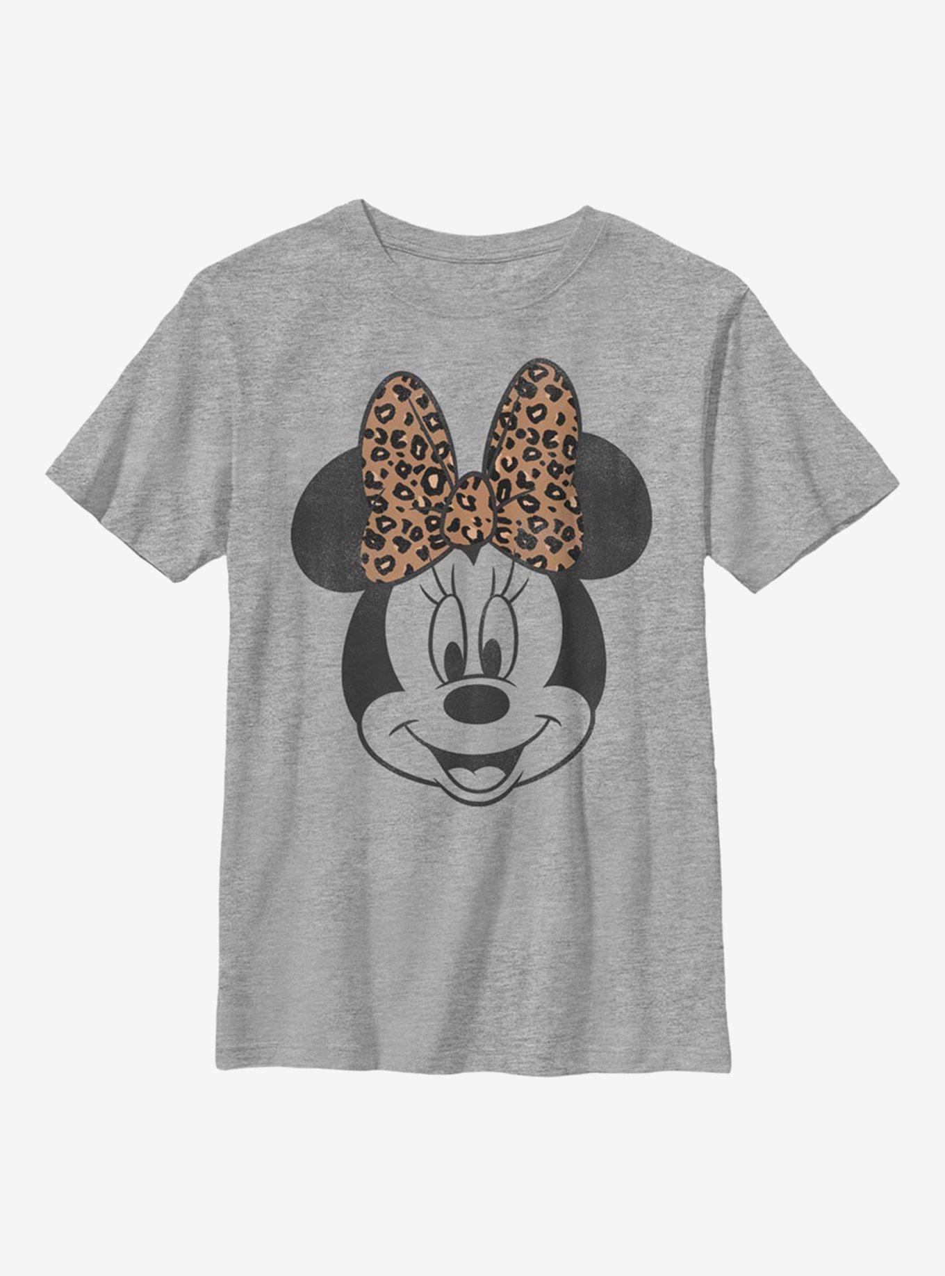 Disney Mickey Mouse Modern Minnie Face Leopard Youth T-Shirt, ATH HTR, hi-res