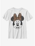 Disney Mickey Mouse Modern Minnie Face Leopard Youth T-Shirt, WHITE, hi-res