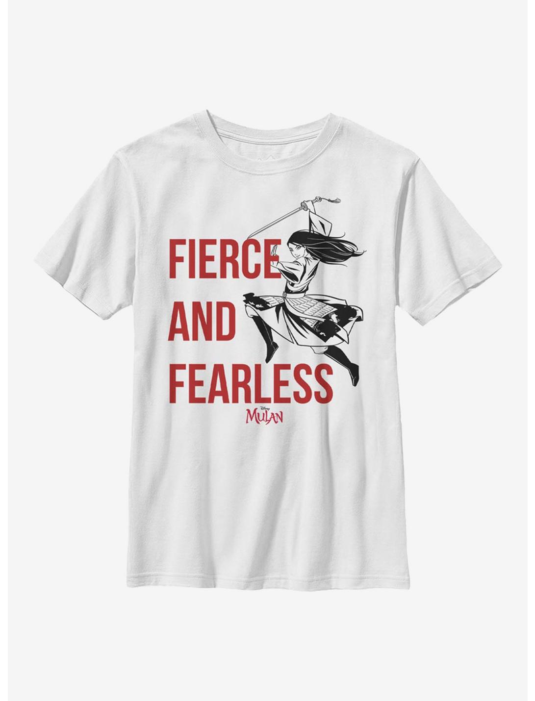 Disney Mulan Fierce And Fearless Youth T-Shirt, WHITE, hi-res