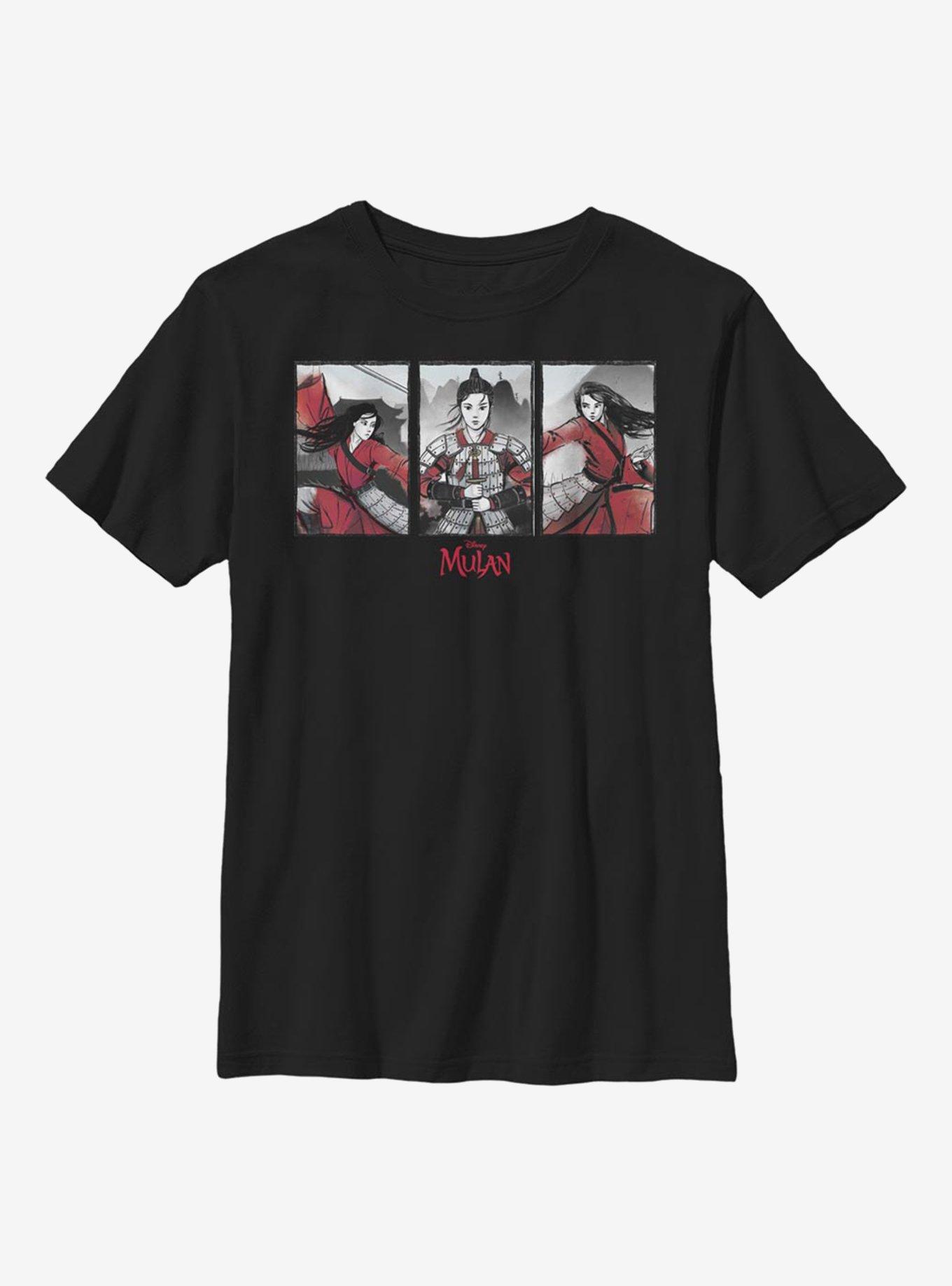 Disney Mulan Floral Boxed Youth T-Shirt, BLACK, hi-res