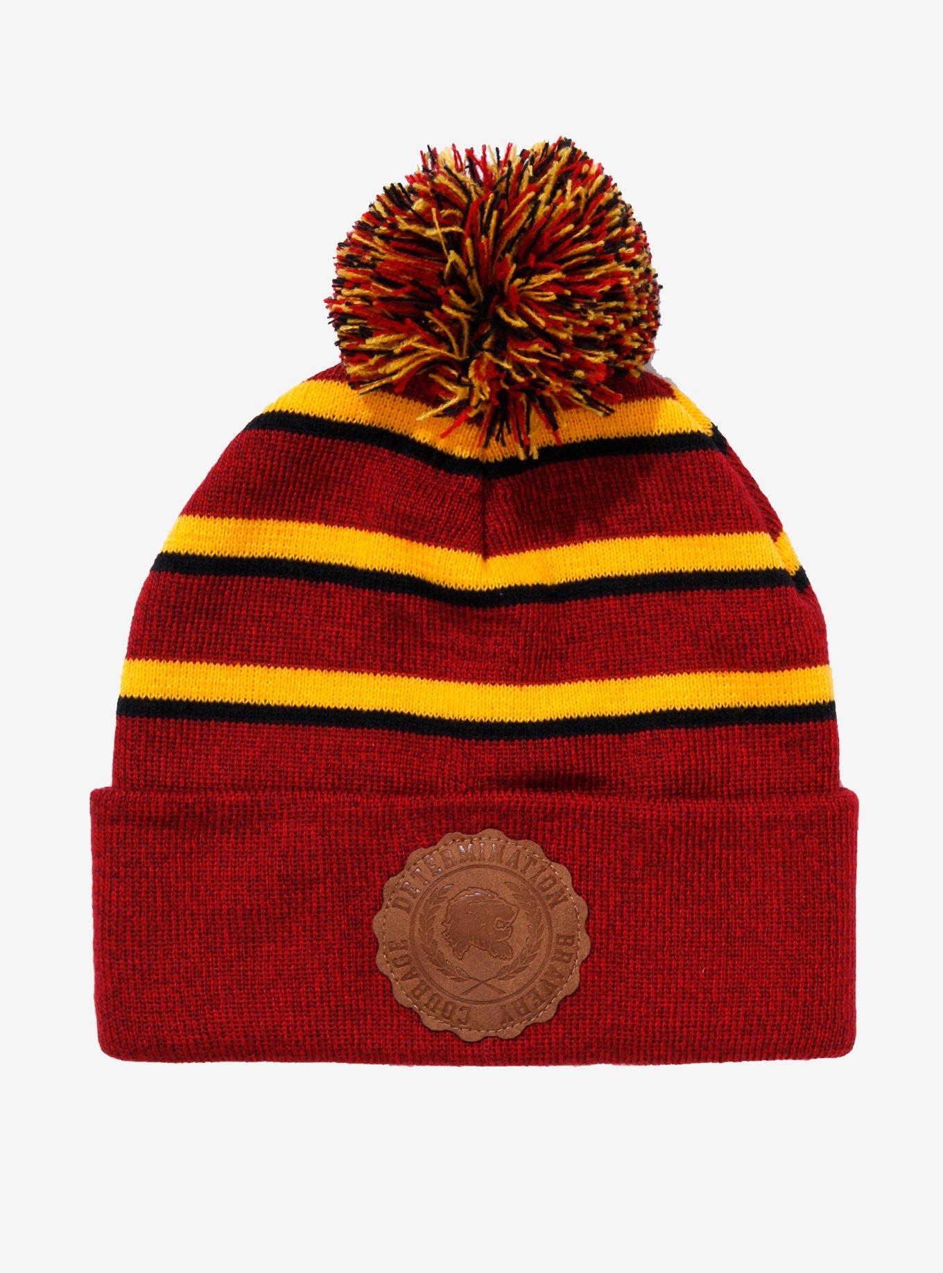 Harry Potter Gryffindor Striped Pom Cuff Beanie - BoxLunch Exclusive, , hi-res