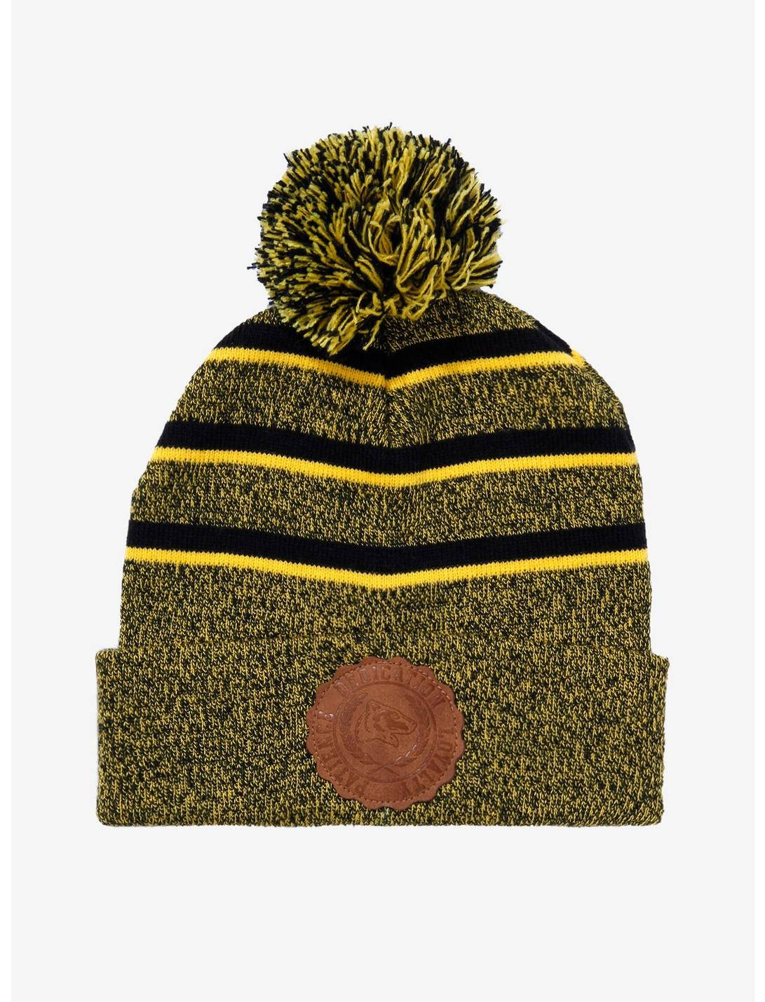 Harry Potter Hufflepuff Striped Pom Cuff Beanie - BoxLunch Exclusive, , hi-res