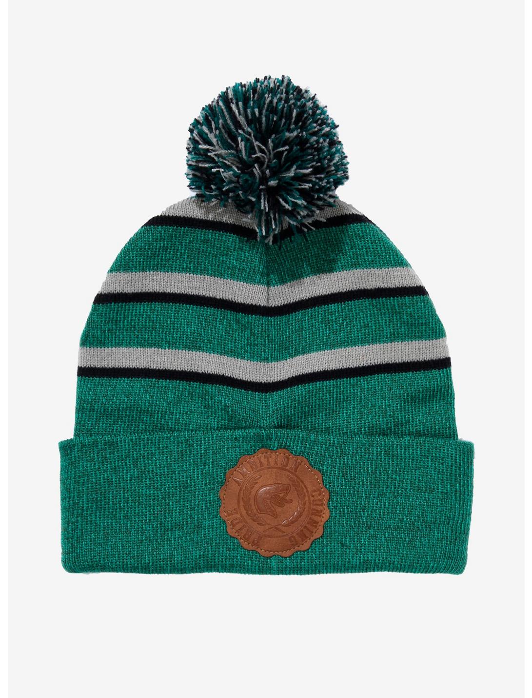 Harry Potter Slytherin Striped Pom Cuff Beanie - BoxLunch Exclusive, , hi-res