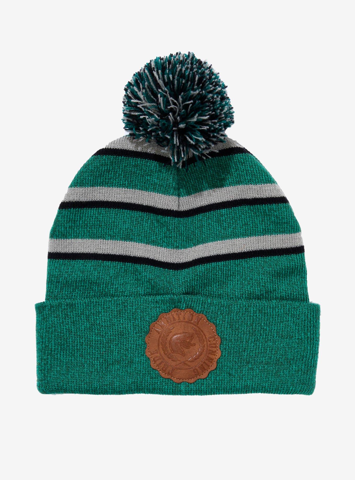 Harry Potter Slytherin Striped Pom Cuff Beanie - BoxLunch Exclusive, , hi-res