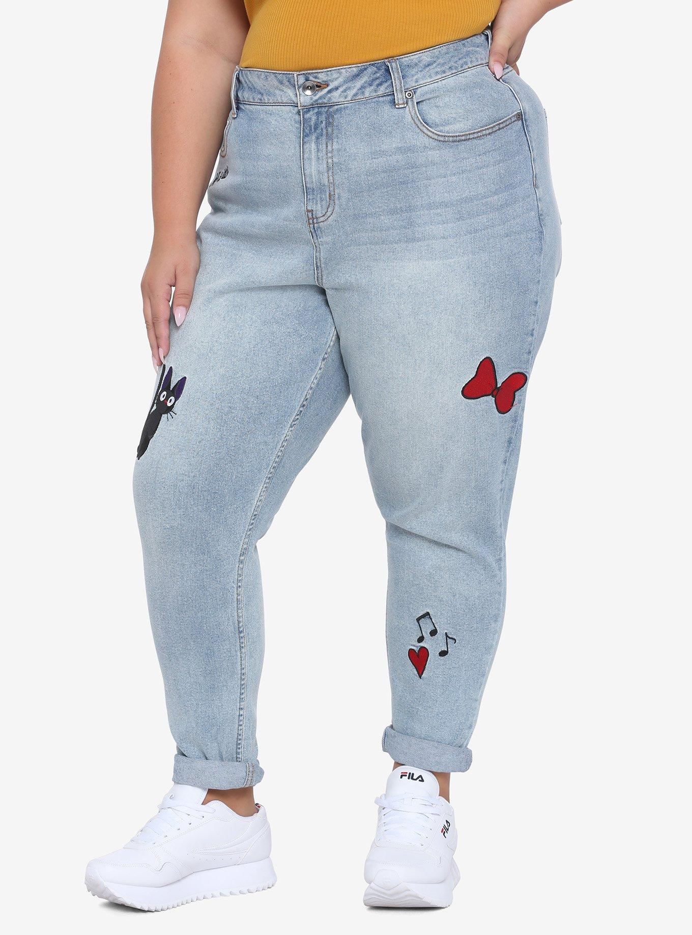 Her Universe Studio Ghibli Kiki's Delivery Service Embroidered Mom Jeans Plus Size, LIGHT BLUE, hi-res