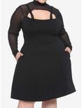 Mesh & Buckle Strap Dress Plus Size, BLACK, hi-res