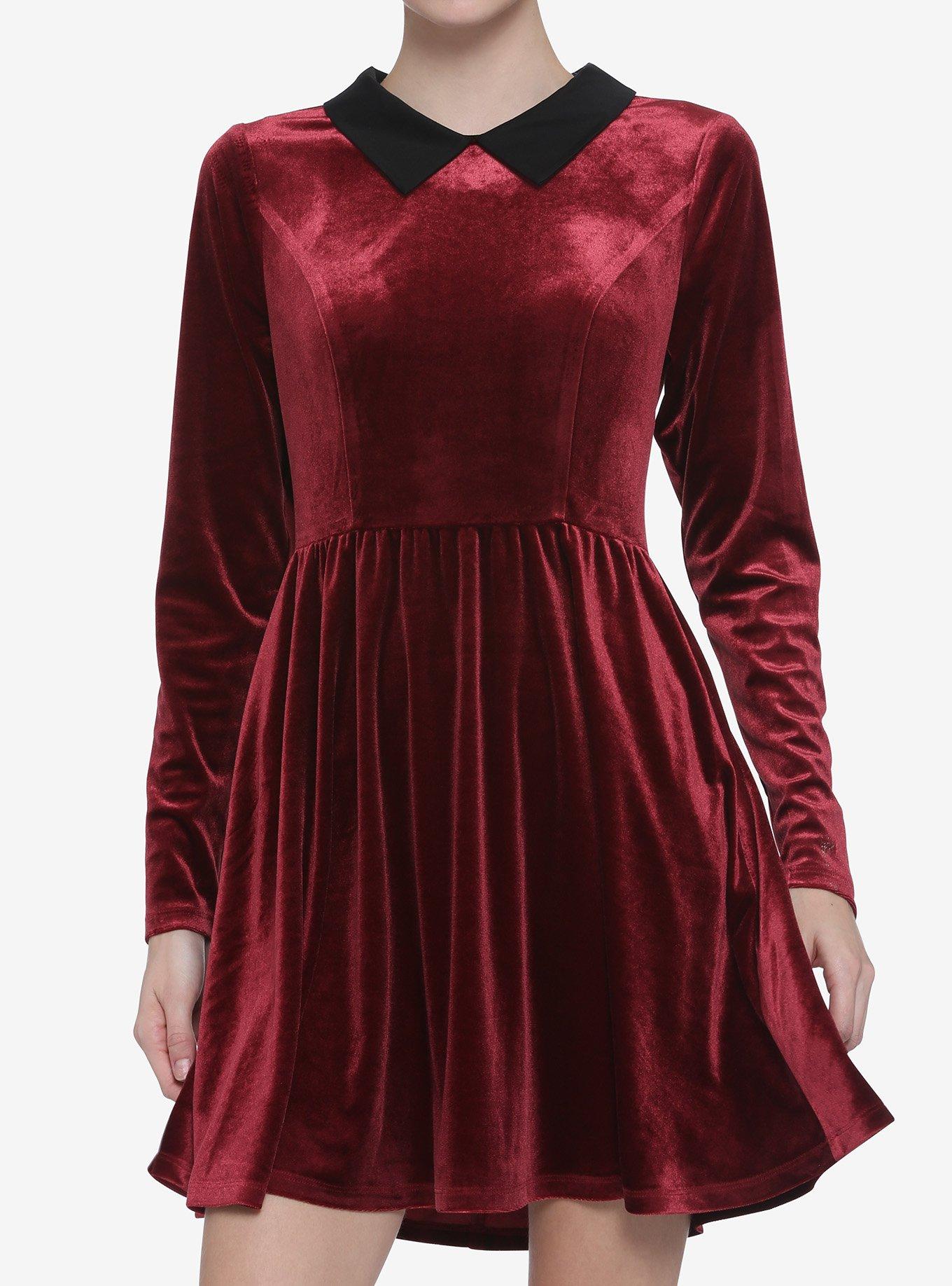 Red velvet dress long sleeve deals