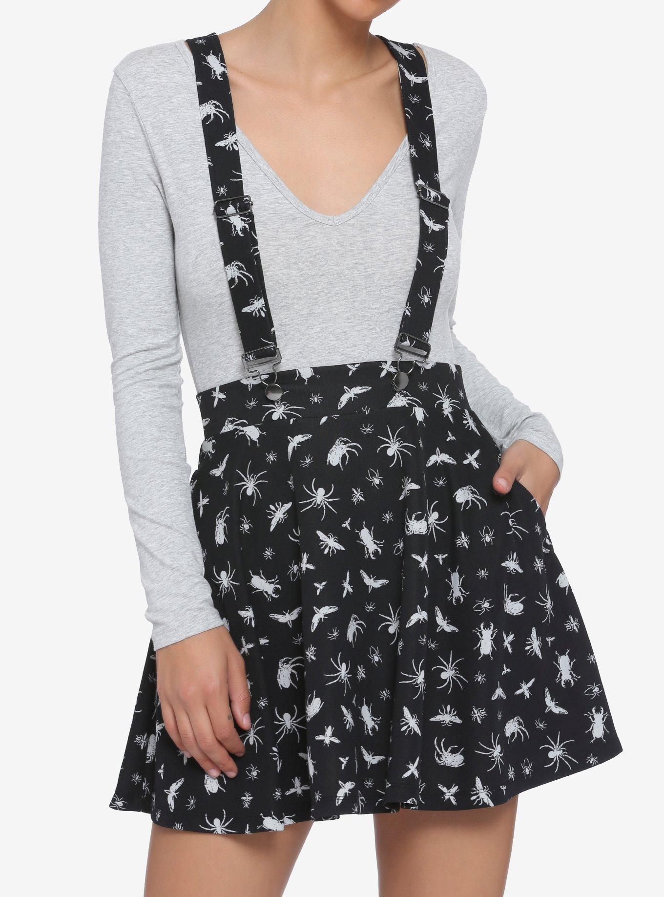Black & White Bugs Suspender Skirt, BLACK  WHITE, hi-res