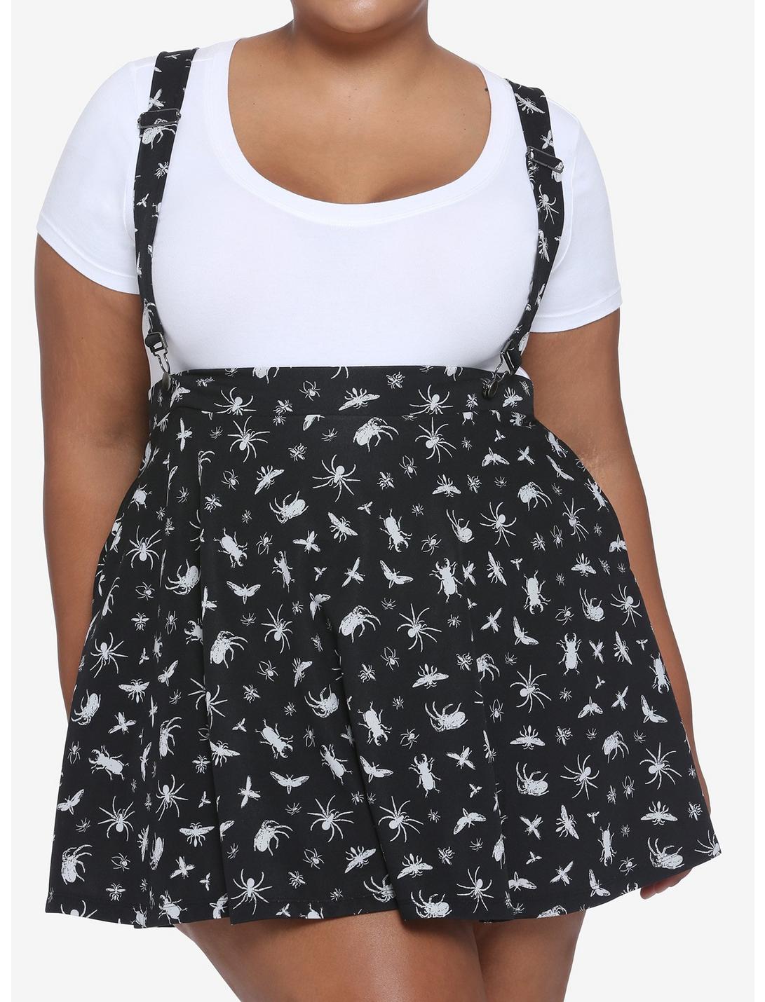 Black & White Bugs Suspender Skirt Plus Size, BLACK  WHITE, hi-res