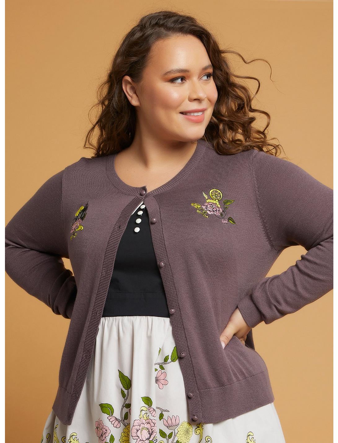 Her Universe Disney Sleeping Beauty Embroidered Girls Crop Cardigan Plus Size, BROWN, hi-res