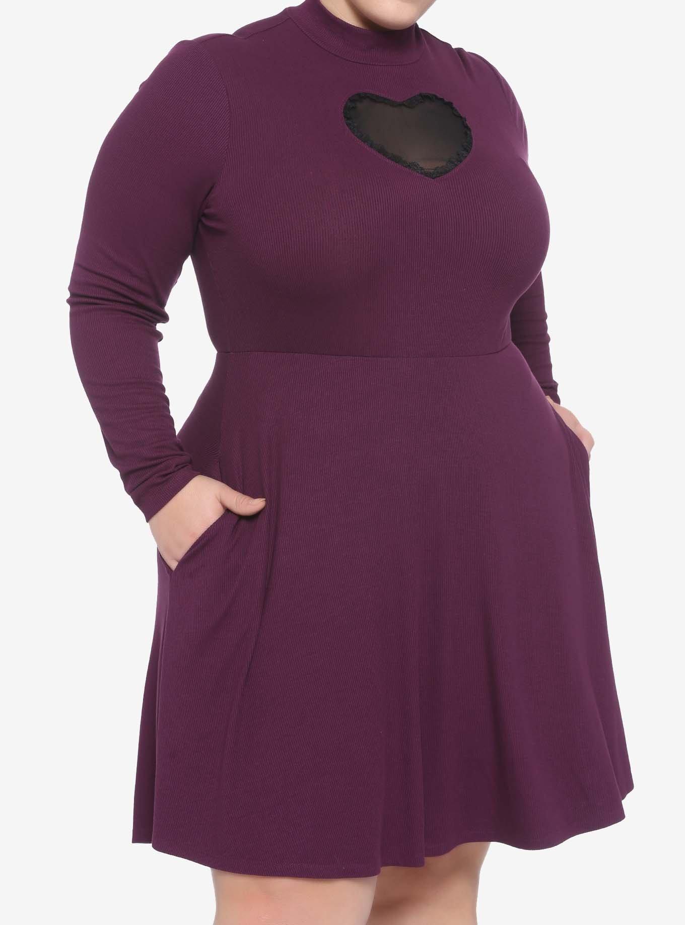 Heart Cutout Mock Neck Long-Sleeve Dress Plus Size, , hi-res