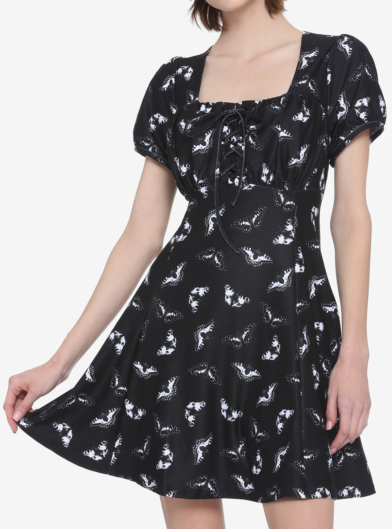 Butterfly Lace-Up Dress, BLACK  WHITE, hi-res