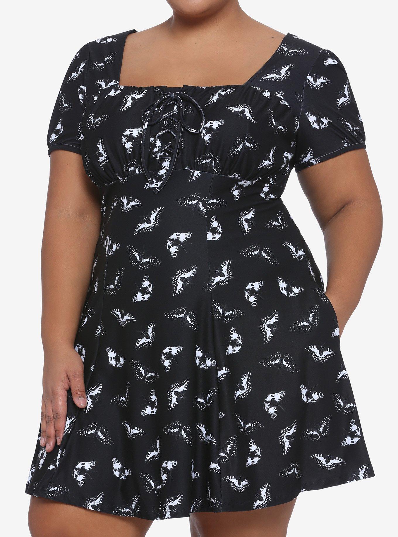 Butterfly Lace-Up Dress Plus Size, BLACK  WHITE, hi-res