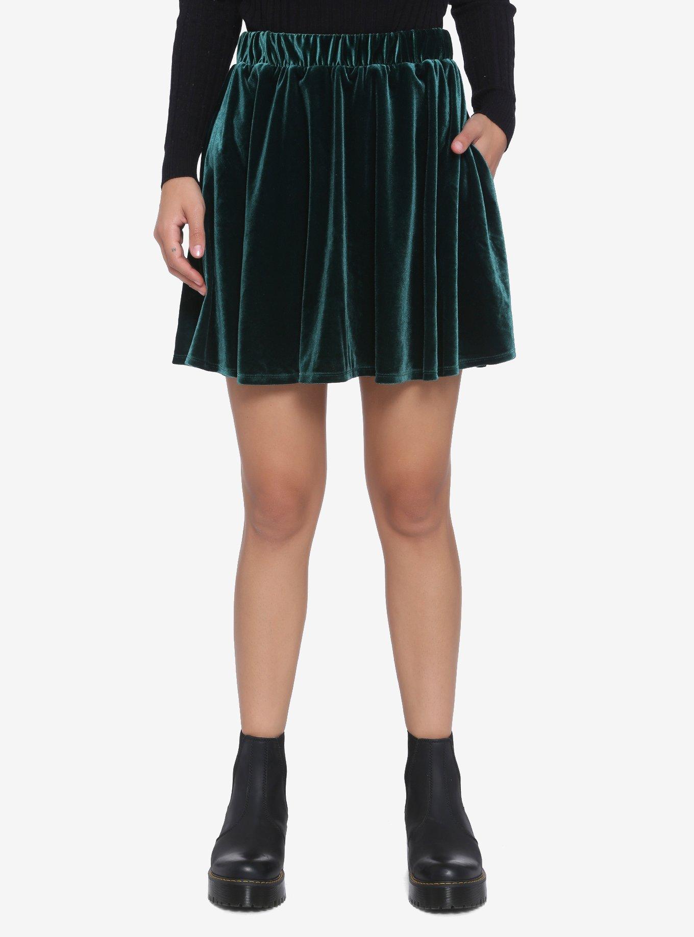 Green Velvet Skater Skirt | Hot Topic