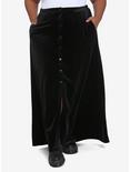 Black Velvet Button-Front Maxi Skirt Plus Size, BLACK, hi-res