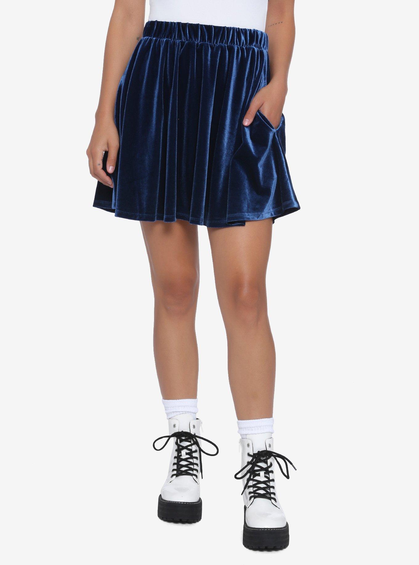 Blue Velvet Skater Skirt, BLUE, hi-res