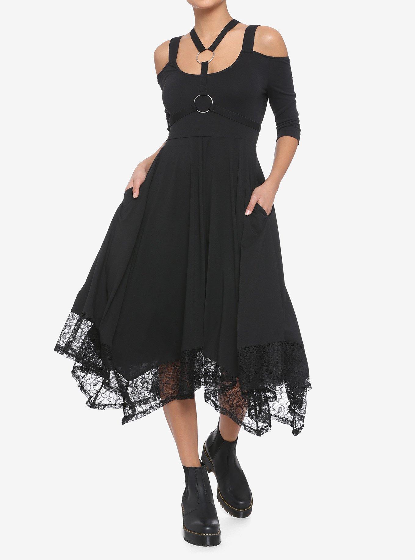 Black Harness & Cold Shoulder Maxi Dress | Hot Topic